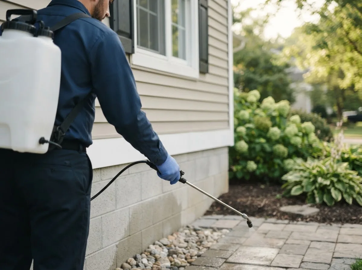 Pest control technician inspecting a home in Geneva, ID